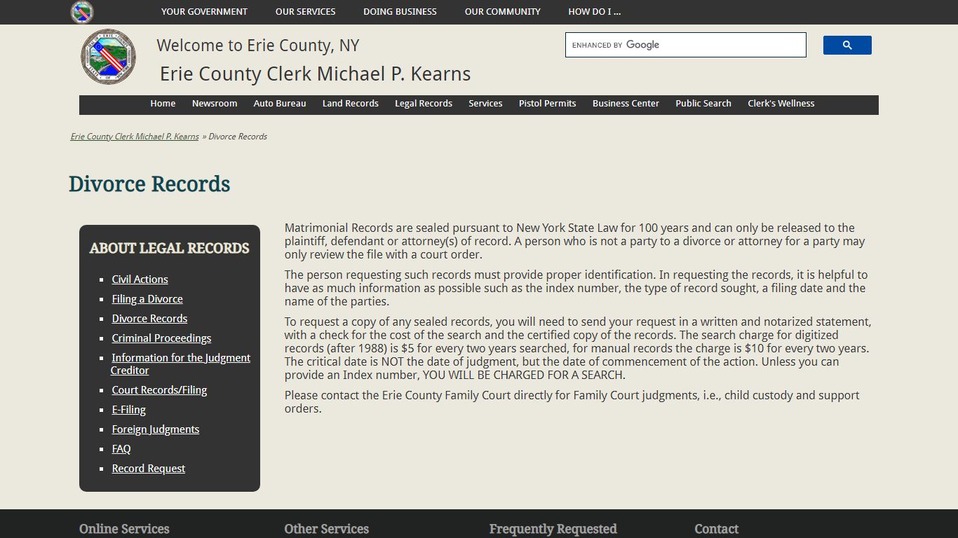 Divorce Records | Erie County Clerk Michael P. Kearns
